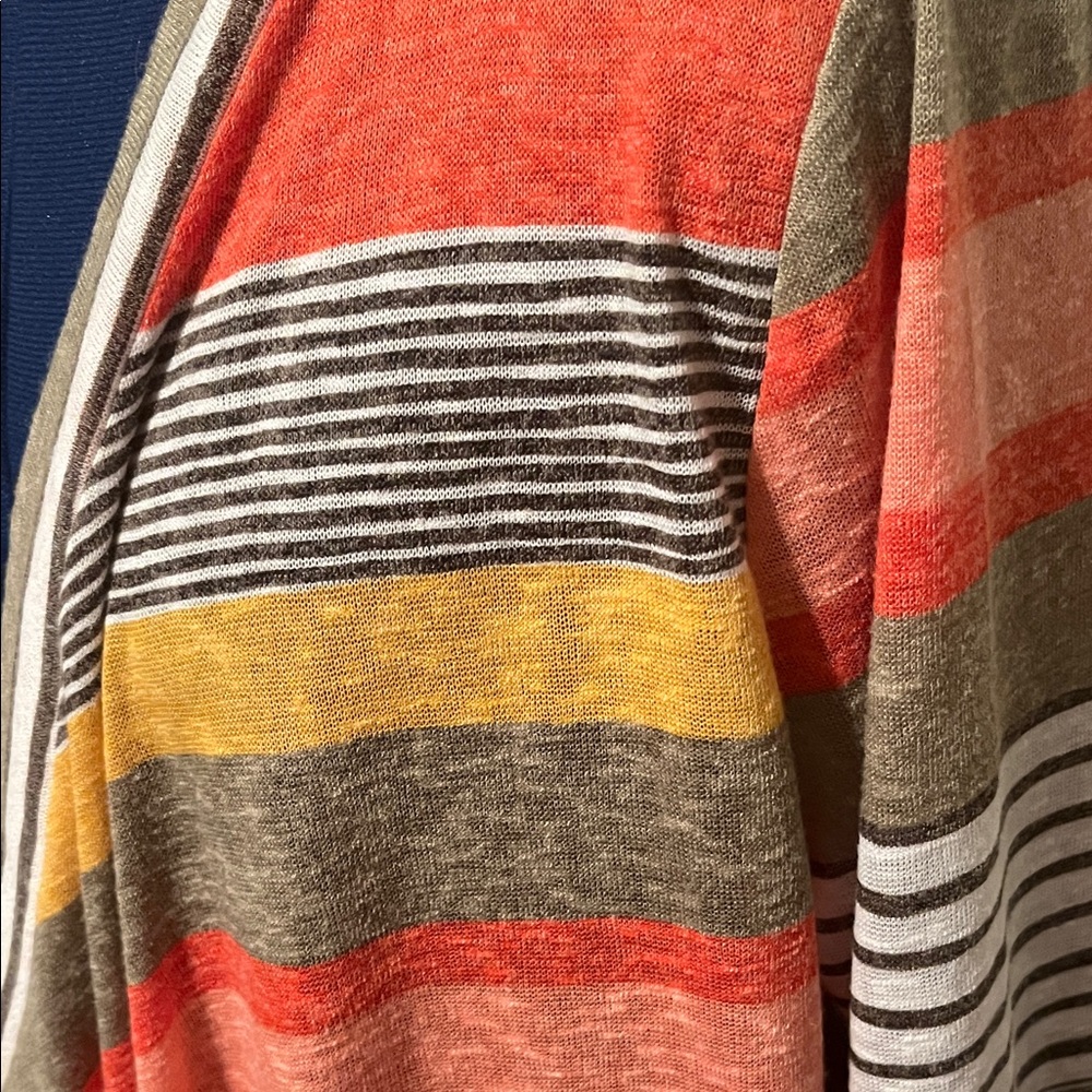 Dearcase Flamingo Sweater 3/4 Waterfall Cardigan Orange Gray Yellow Stripe Sz XL - Picture 7 of 13